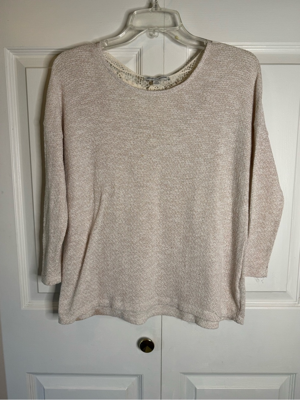 American Eagle Outfitters Cream Crochet-Trim Knit Top